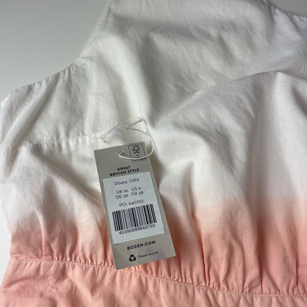 Boden NWT Ora Ombre One Shoulder Midi Dress Orange White Dip Dye Womens 6 cotton - Picture 7 of 14